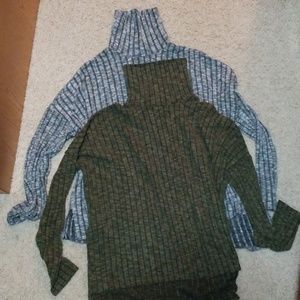 Two AE Turtle Neck Waffle Long Sleeve Shirts